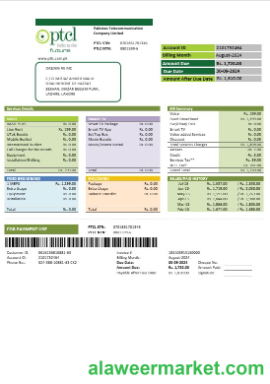 Pakistan PTCL business utility bill template in Word and PDF formats